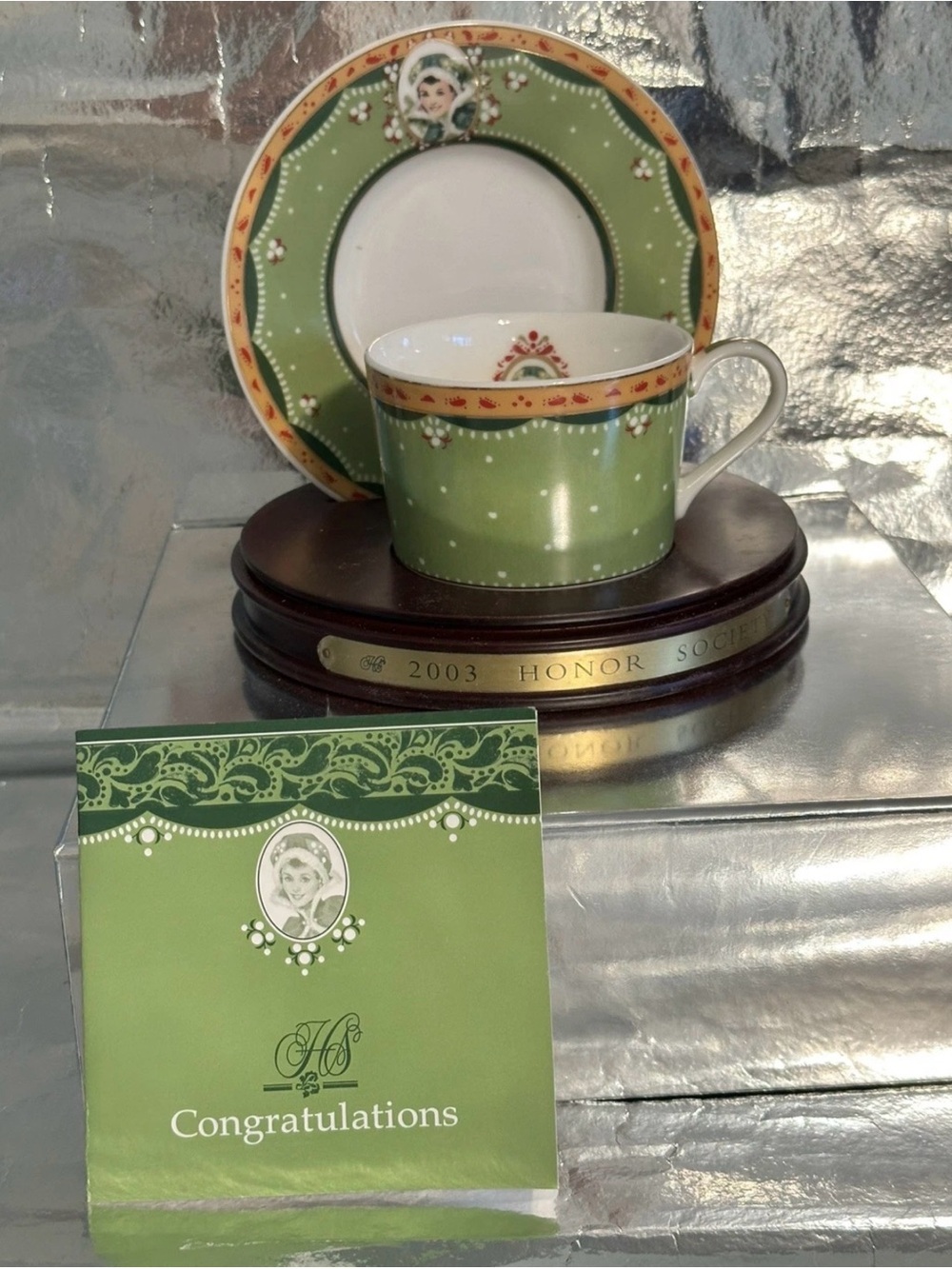 Avon Green and Gold Porcelain Teacup with Saucer